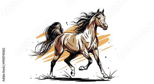 Dynamic Arabian Horse Galloping Vector Illustration with Flowing Mane EPS10 Stock.eps