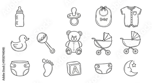 Simple Baby and Newborn Outline Doodle Vector Icon Set EPS10 Stock.eps