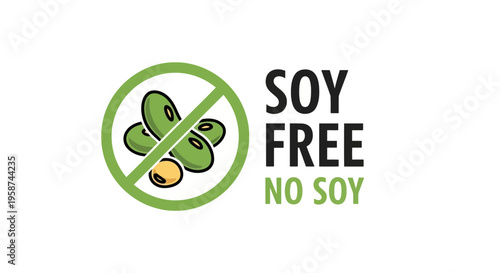 Soy Free No Soy Icon Green vector illustration for allergy labels EPS10 Stock.eps