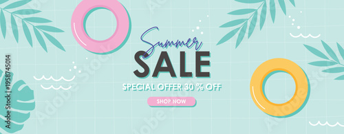 Summer Special Discount Coupon with Tropical Fruits and Leaves, Season summer Sale coupon. Sale flat template Tickets. For sale coupon. Minimalist pink coupon.