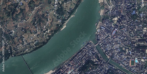 Foto Yangtze River China Aerial Satellite View of Asia’s Most Famous Waterway