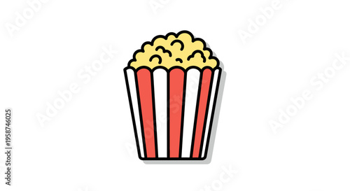 Colorful popcorn in striped bucket.