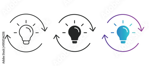 Idea process cycle flow concept icon set line flat and gradient styles iteration, workflow, steps and progression concept. Modern minimal illustration with editable stroke