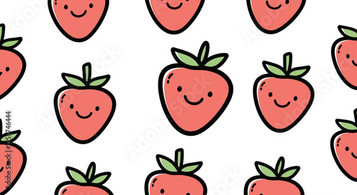 Smiling Strawberries Pattern Closeup.