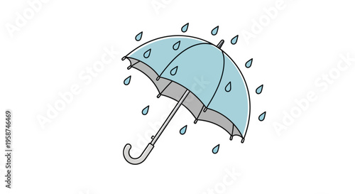 Blue umbrella with raindrops falling.