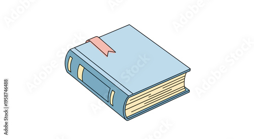 A blue hardcover book with pages.