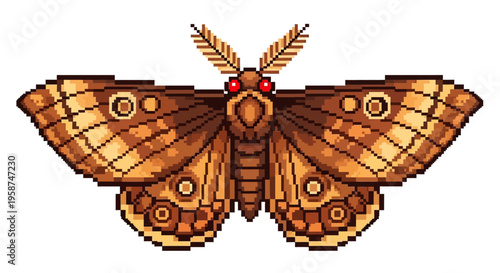 Pixel Art Moth Illustration Detailed Insect Wings.