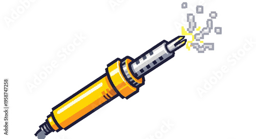 Illustration of a yellow soldering iron with sparks.