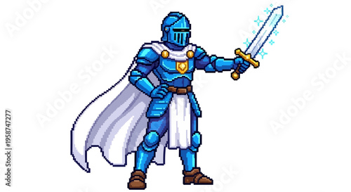 Blue Knight Warrior with Sword and Cape.