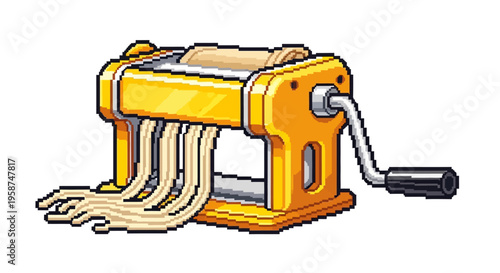 Manual Pasta Maker Machine Producing Fresh Noodles.