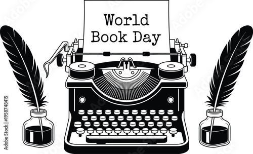 World Book Day illustration with typewriter and quills