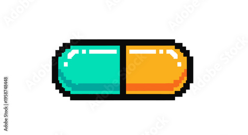 Pixel Art Medicine Capsule Icon.