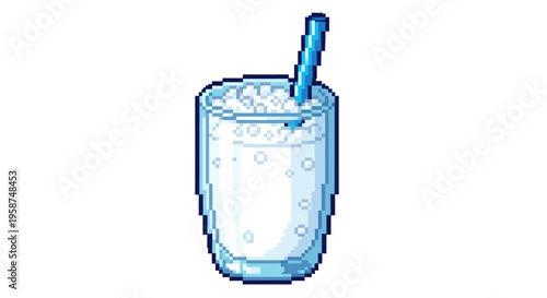 Pixel Art Glass of Refreshing Cold Beverage.