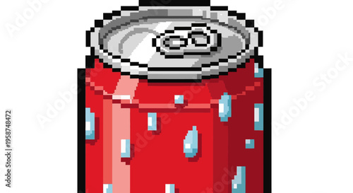 Pixel Art Red Soda Can With Water Droplets.