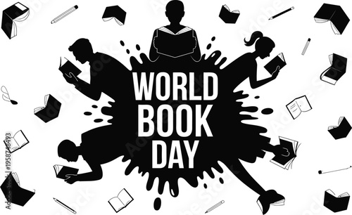 World Book Day silhouettes of people reading books