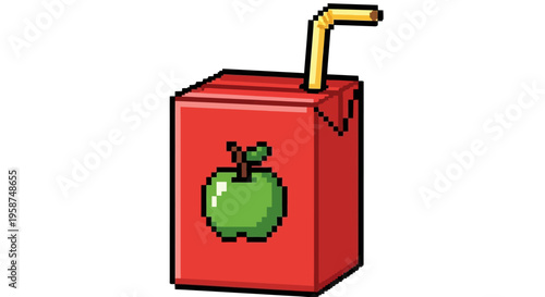 Red apple juice box with straw illustration.
