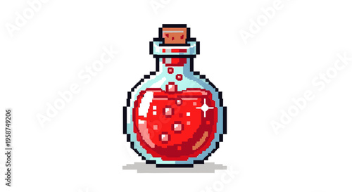 Pixel Art Potion Bottle Filled with Red Liquid.