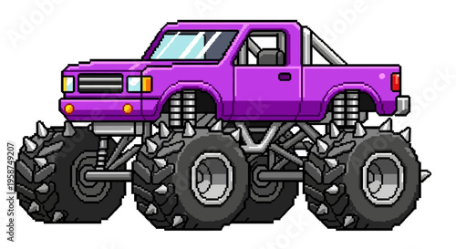 Purple Monster Truck with Large Spiked Wheels.
