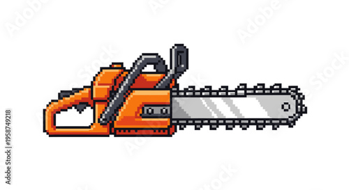 Pixel Art Chainsaw Tool Illustration.
