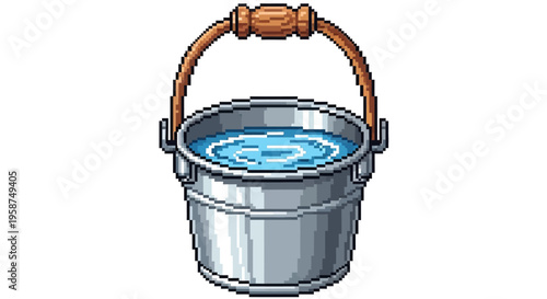 Pixel Art Metal Bucket Filled With Water.