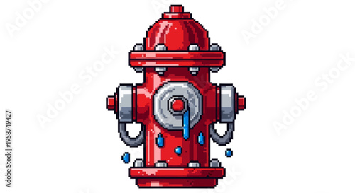 Red Fire Hydrant Dripping Water Isolated White Background.