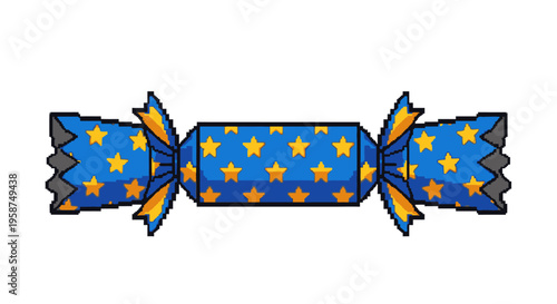Blue Christmas Cracker with Yellow Stars Pattern.