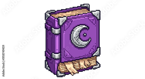 Mystical Purple Grimoire with Crescent Moon Symbol.
