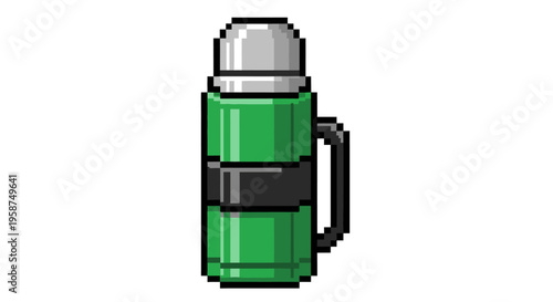 Pixel Art Green Thermos with Handle.