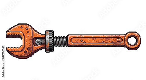 Vintage Adjustable Wrench Tool Illustration.