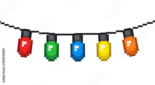 Pixel Art Christmas Lights String Decoration.