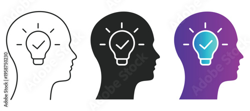 Human mind idea thinking business icon set line flat and gradient styles creativity, intelligence, innovation and brainstorming concept. Modern minimal illustration with editable stroke