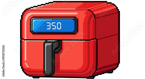 Red Air Fryer Appliance with Digital Display.