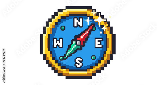 Pixel Art Compass Icon for Navigation and Direction.