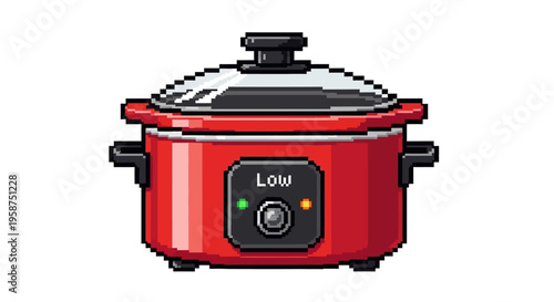 Pixel Art Red Slow Cooker Appliance.