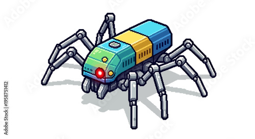 Futuristic Spider Robot with Multiple Legs and Colorful Body.