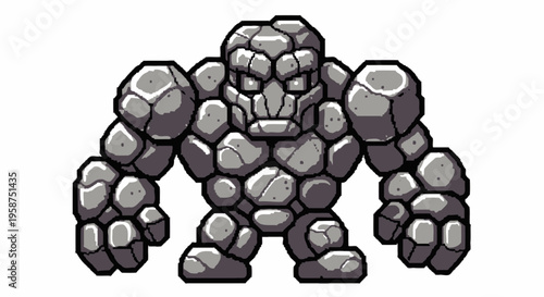 Pixel Art Stone Golem Character Design.