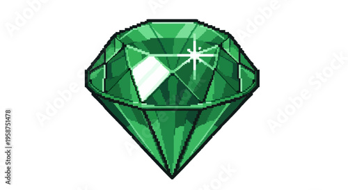 A single sparkling green emerald gemstone isolated on white background.