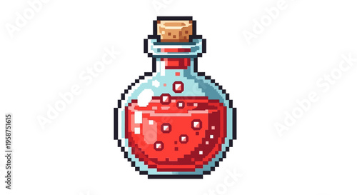 Pixel Art Potion Bottle Filled with Red Liquid.