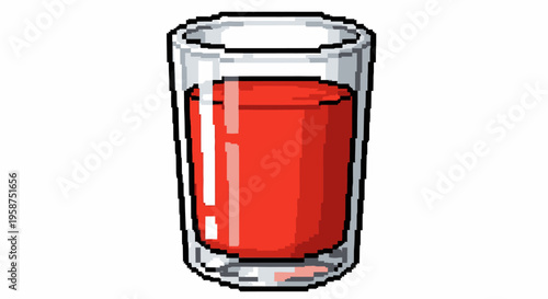 Pixel Art Glass Filled With Red Liquid.
