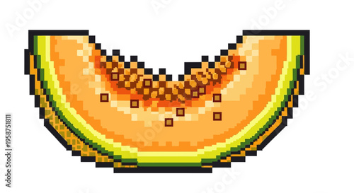 Pixel Art Slice of Cantaloupe Melon.