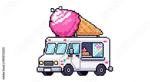 Pixel Art Ice Cream Truck with Giant Cone.