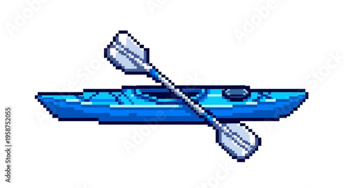 Pixel Art Kayak and Paddle Illustration.