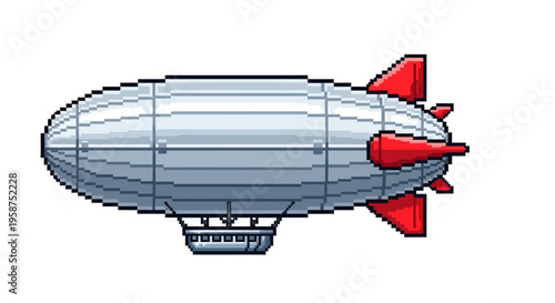 Pixel Art Blimp Airship with Gondola and Fins.