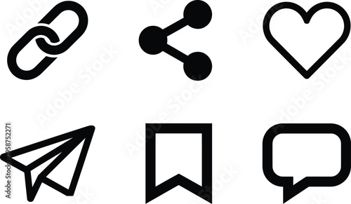 Six common icons representing sharing, messaging, and social interactions