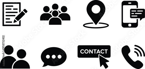 Icons representing various methods of communication and contact information