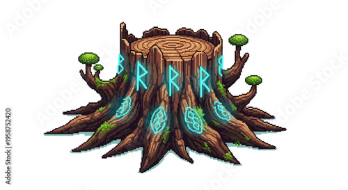 Mystical Ancient Tree Stump with Glowing Runes.