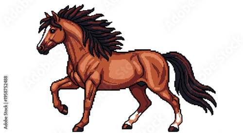 Majestic Brown Horse Galloping with Flowing Mane and Tail.