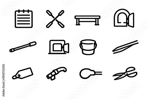 A collection of twelve minimalist black line icons on a white