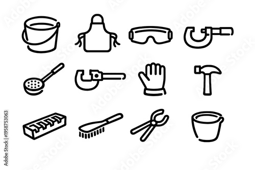 A collection of twelve minimalist black and white line icons