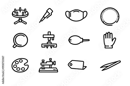 A collection of twelve minimalist line icons representing watchmaking